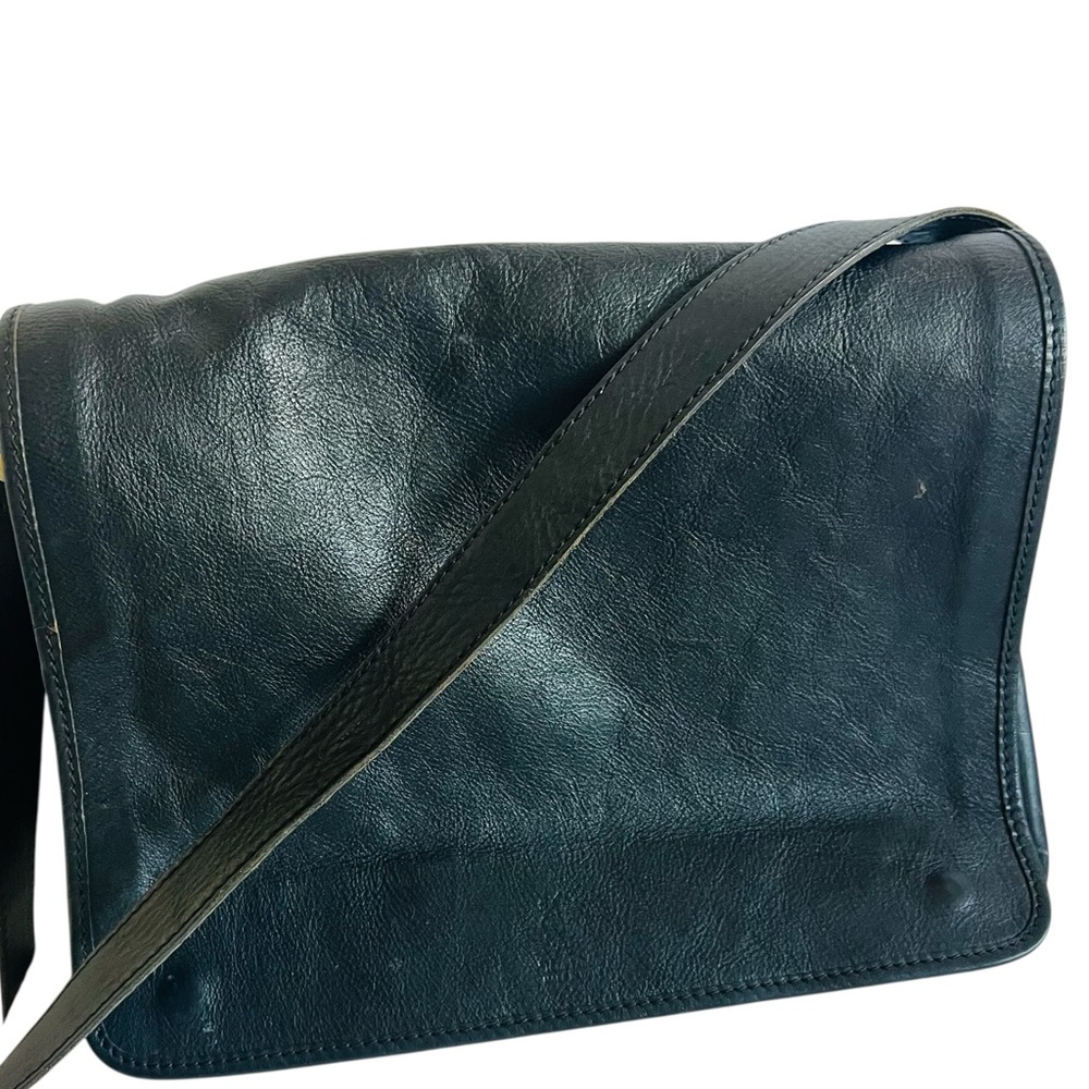 Vintage Genuine Leather Italian Classic Black Leather Messanger Bag